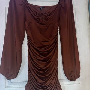 Brown ruffled dress, xs, long sleeve, mini